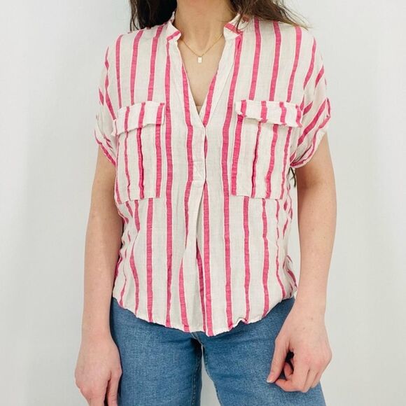Anthropologie Maeve Amira Striped Top Ivory Pink Top Size Small - Picture 2 of 9